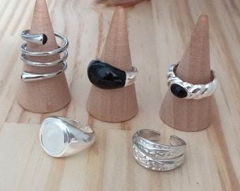 Großer Ring, breiter dicker Silberring für Damen, verstellbar