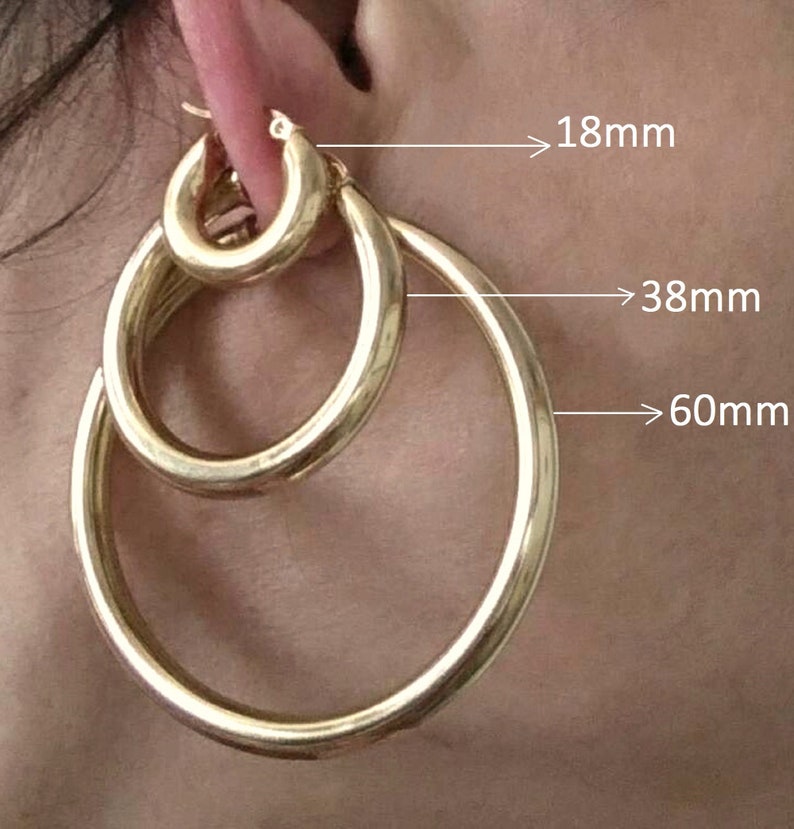 Large, small creole round hoop earrings for women Stainless Steel SILVER or GOLD image 9