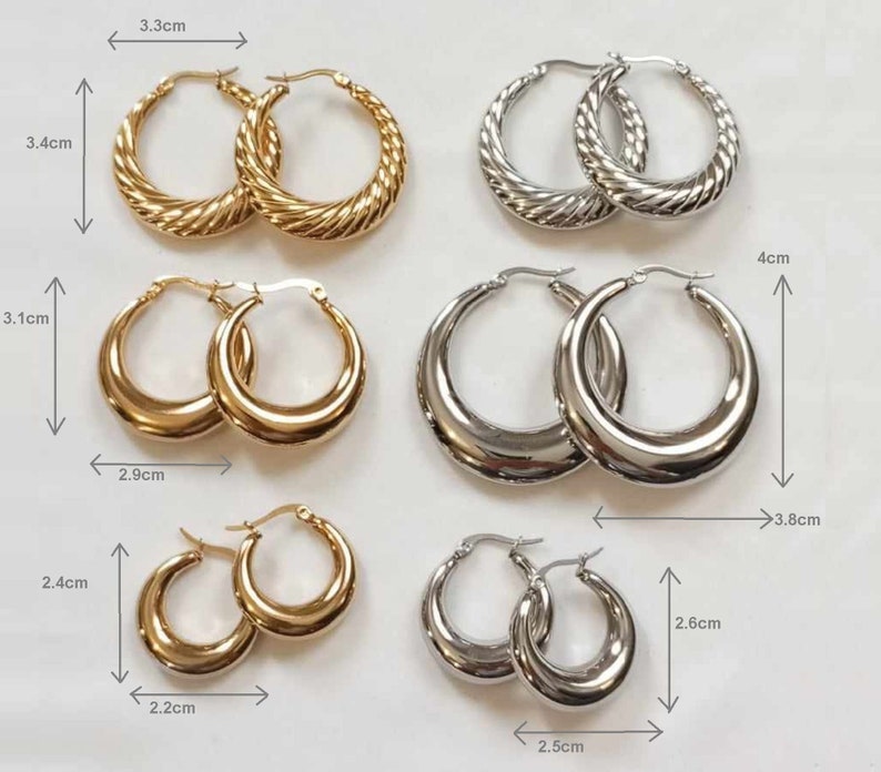 Grande, petite créole boucles d'oreilles anneaux larges femme Acier Inoxydable Or/Argent image 9