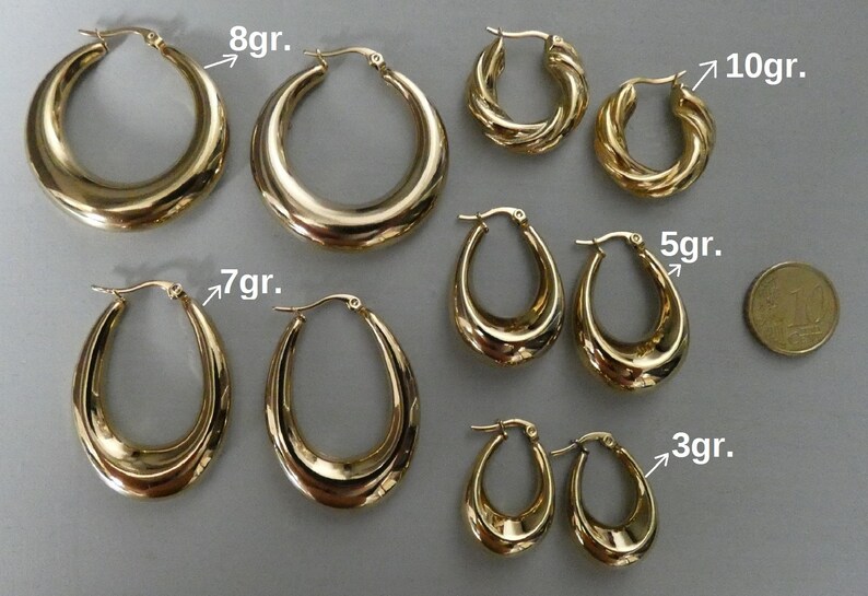 Pendientes de aro grandes y pequeños, aros anchos para mujer, acero inoxidable, oro/plata imagen 7