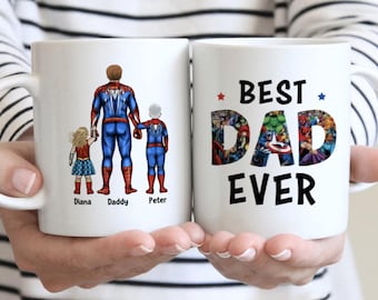 Personalized Mug - Best Dad Ever - Super Dad & Super Kids - Up to 5 kids - Father's Day Gift