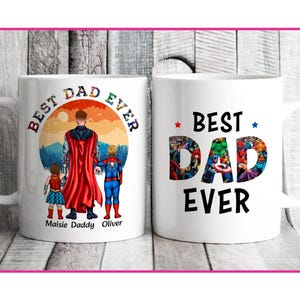 Personalized Mug - Best Dad Ever - Super Dad & Super Kids - Up to 5 kids - Father's Day Gift