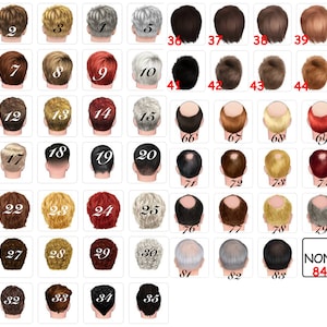 May include: A grid of 84 small images, each depicting a different hairstyle from the back. The hairstyles vary in color, length, and style, including black, brown, blonde, and gray options. Some images are bald or balding.