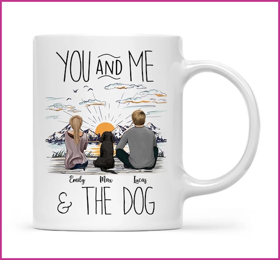 Personalized Dog Mug: Couple and Pet Portrait, Dog Lover Gift