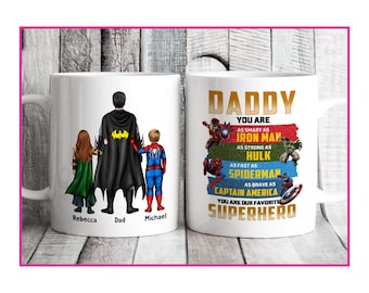 Personalized Mug - Best Dad Ever - Super Dad & Super Kids - Up to 5 kids - Father's Day Gift