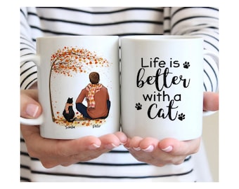 Man and Cats - Autumn - Life Is Better With A Cat - Personalized Mug