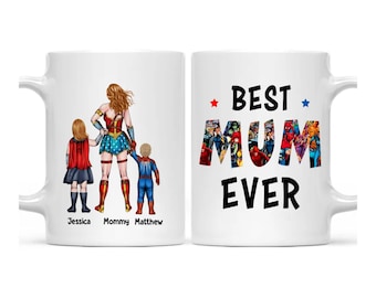 Personalised Mum Mug from Kids – Best Mum Ever Coffee Cup – Custom Mother’s Day Gift – Kids Names Ceramic Mug