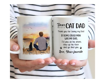 Hombre y gatos - Atardecer - Querido papá gatuno, gracias por ser mi papá - La vida es mejor con un gato - Taza personalizada