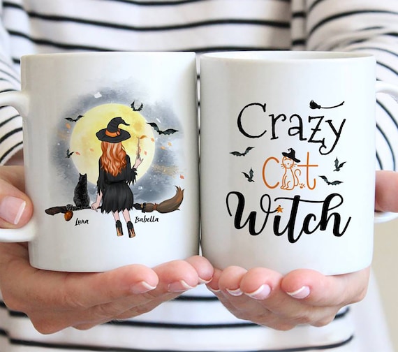 Halloween Custom - Witch and Cats - Crazy Cat Witch - Personalized Mug