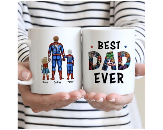 Personalized Mug - Best Dad Ever - Super Dad & Super Kids - Up to 5 kids - Father's Day Gift