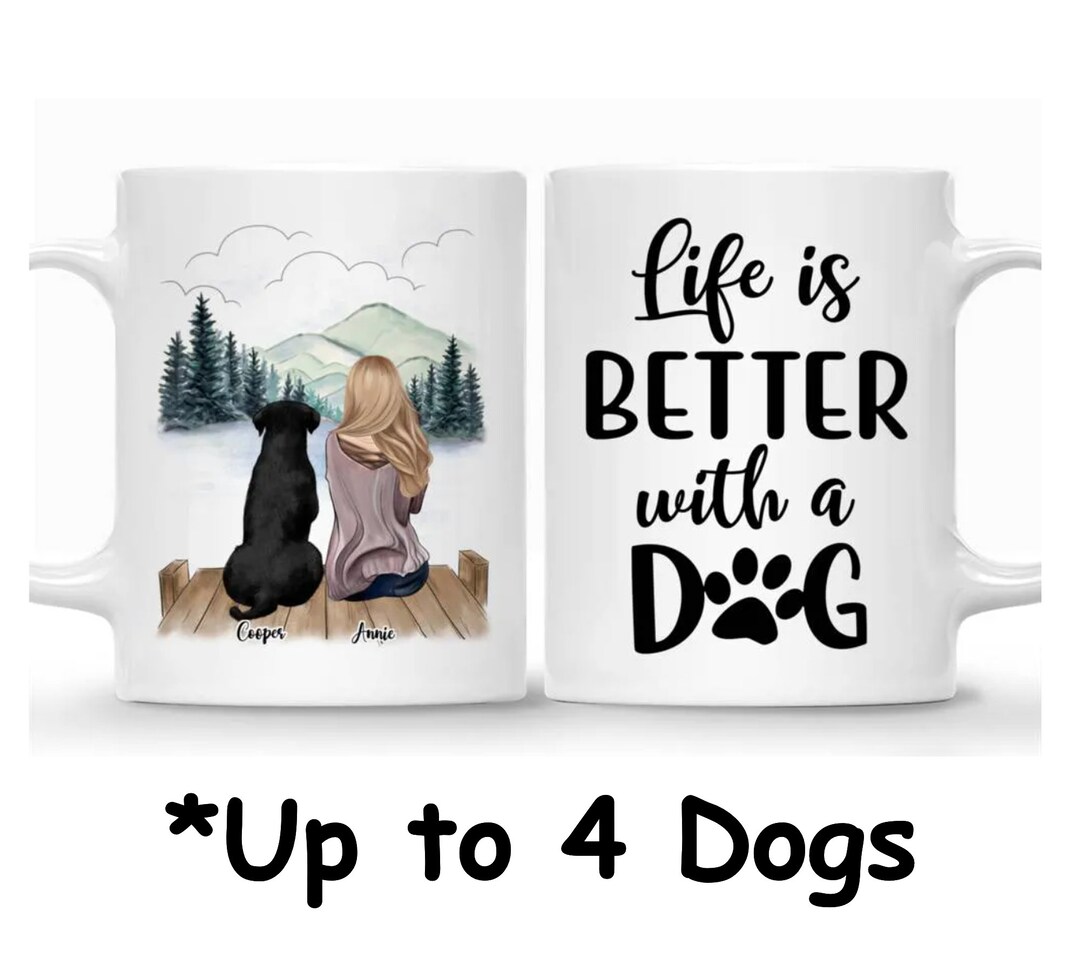 Girl and Dogs Personalized Mug - Name, skin, hair, dog, background, quote  can be customized - White Mug / White / 11oz