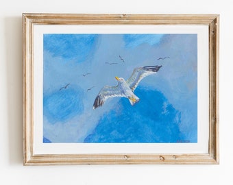 Seagull 9x12 inches | original gouache watercolor painting of flying seagulls