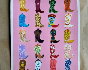 Cowboystiefel | 8x10 Acryl auf Papier | handbemalt | Originalkunstwerk | ungerahmt