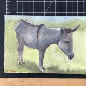 Donkey painting | 5x7 inches | original watercolor painting | hand painted miniature portrait of a burro | loose painterly | NOT a print