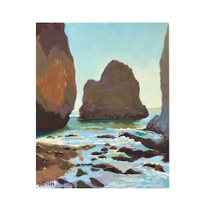 Beach Coastline painting | 8x10 inches | original artwork | acrylic paint | hand painted | rocky beach landscape| California Coast