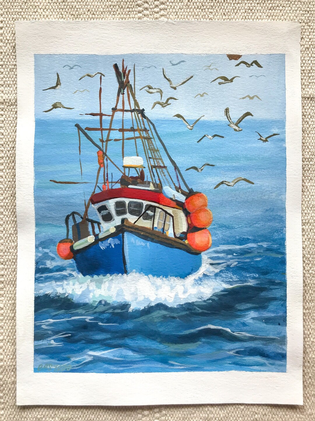 Fishing Boats 水彩画 大判　97×77 il_1080xN.4805861122_gxon.jpg