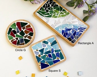 Mosaic coaster kit DIY craft kit make your own coaster tray trivet kit handmade craft project craft kit for kids adults coloured glass kit