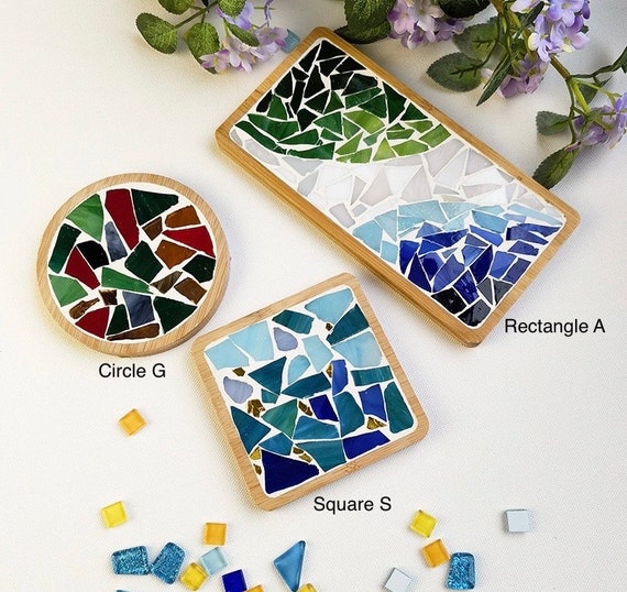 Mosaic Coaster Kit DIY Craft Kit Make Your Own Coaster Tray Trivet Kit  Handmade Craft Project Craft Kit for Kids Adults Coloured Glass Kit 