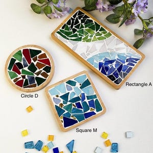 Mosaic kit diy coaster craft kits for adults kids teenagers make your own coaster tray trivet kit arts and crafts project coloured glass kit