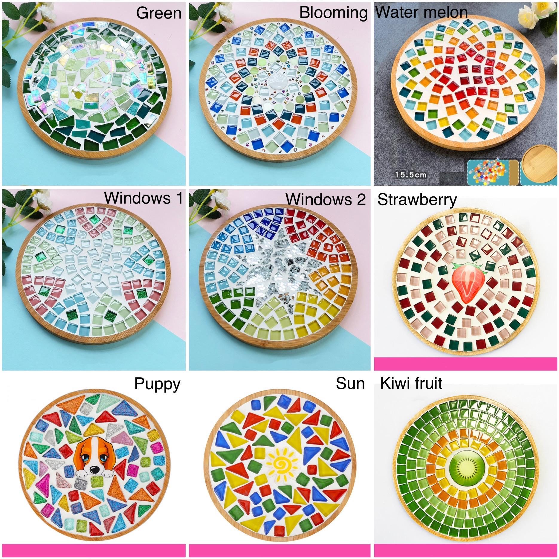 Qinyoung 6 Sets Christmas DIY Mosaic Tiles For Crafts Mixed Color Glass Mosaic Kits Xmas DIY Coasters Kit Make Your Own Stained Glass Mosaic Tiles Coaster For Handmade Home Holiday Decoration Gift