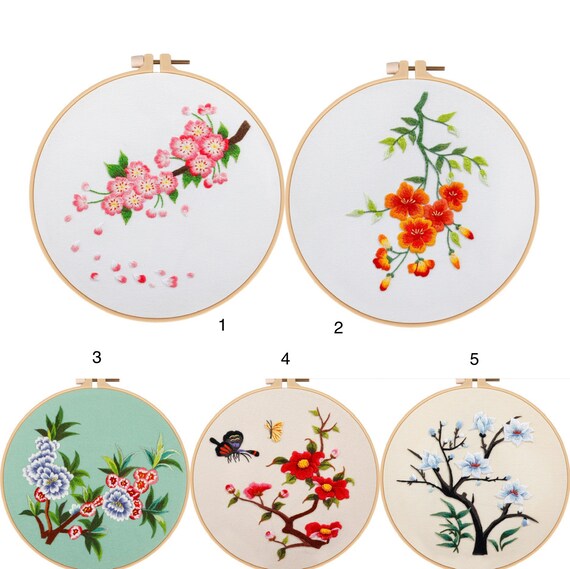Floral Embroidery Kit for Beginners Embroidery Pattern Peach Blossom  Trumpet Vine Magnolia Camellia Vintage Needlepoint Craft Kit for Adults 