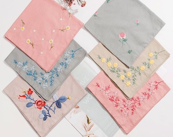 Handkerchief embroidery kit for beginner floral embroidery pattern 50cm square cotton fabric eco friendly gift for her/him