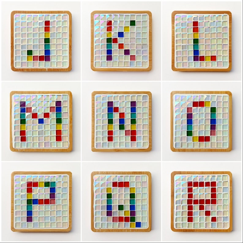 Mosaic coaster diy kit for kid craft kit for adult pixel art and craft personalized gift for teen make your own custom name letter coaster image 4