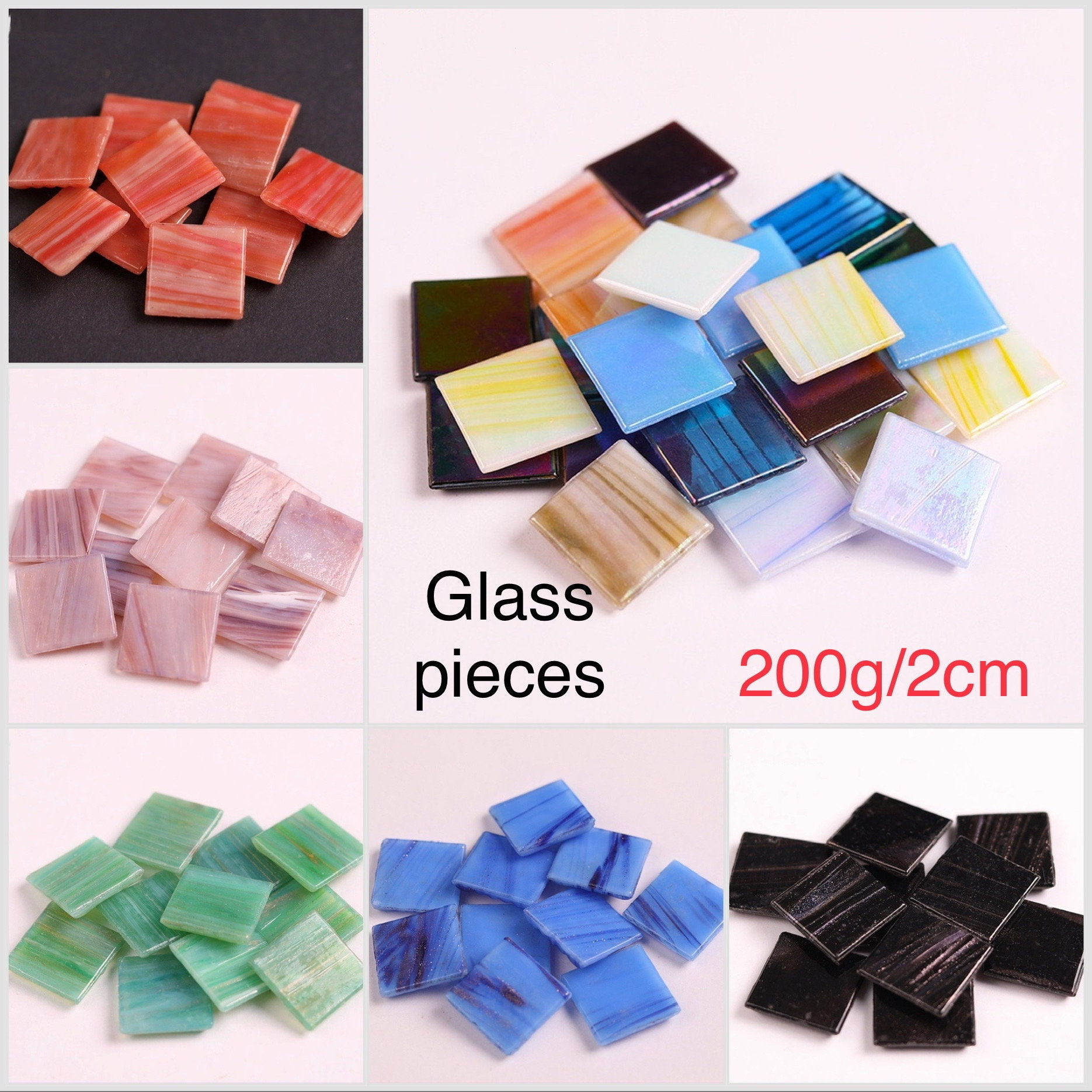 Mosaic Glass Tiles Multi Colour Square Vitreous Mosaic Tiles DIY Craft  Supplies Colorful Glass Pieces Craft for Kids Adults 