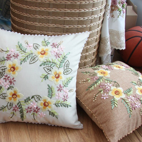 Embroidery Kit Flowers Cushion Etsy