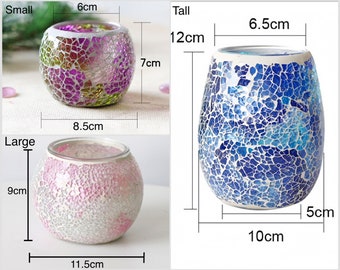 Bougeoir En Verre Mosaïque Fait Main - 4 Pièces Colorées - Pour Bougies Chauffe-Plat - Déco Saint-Valentin, Fête, Restaurant