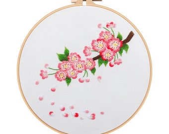 Floral embroidery kit for beginners embroidery pattern peach blossom trumpet vine magnolia camellia vintage needlepoint craft kit for adults