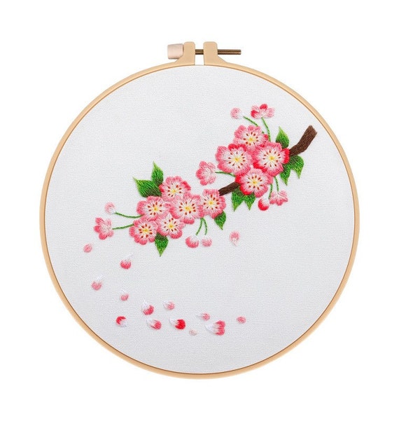 Floral Embroidery Kit for Beginners Embroidery Pattern Peach Blossom  Trumpet Vine Magnolia Camellia Vintage Needlepoint Craft Kit for Adults 