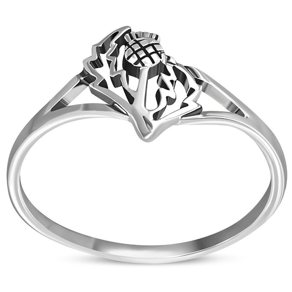 Schottische Distel Ring - Kleiner zeitgenössischer Schnitt -925 Sterling Silber - Scotland Edinburgh Design