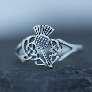 Scottish Thistle Ring - Celtic Leaves - Hallmarked 925 Sterling Silver - Scotland Edinburgh Design