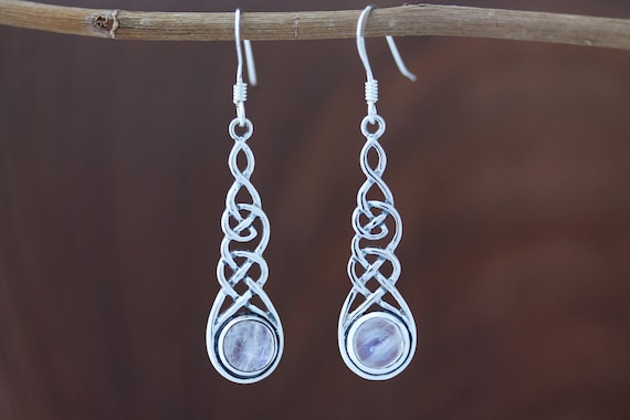 Orecchini A Nodo Celtico In Argento 925 Con Pietra Di Luna - Gioiello Etnico Donna, Regalo Ideale