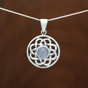 Sterling Silver Celtic Knot Moonstone Pendant - Flower Knot -  Celtic Design Scotland - Scottish Celtic Jewellery
