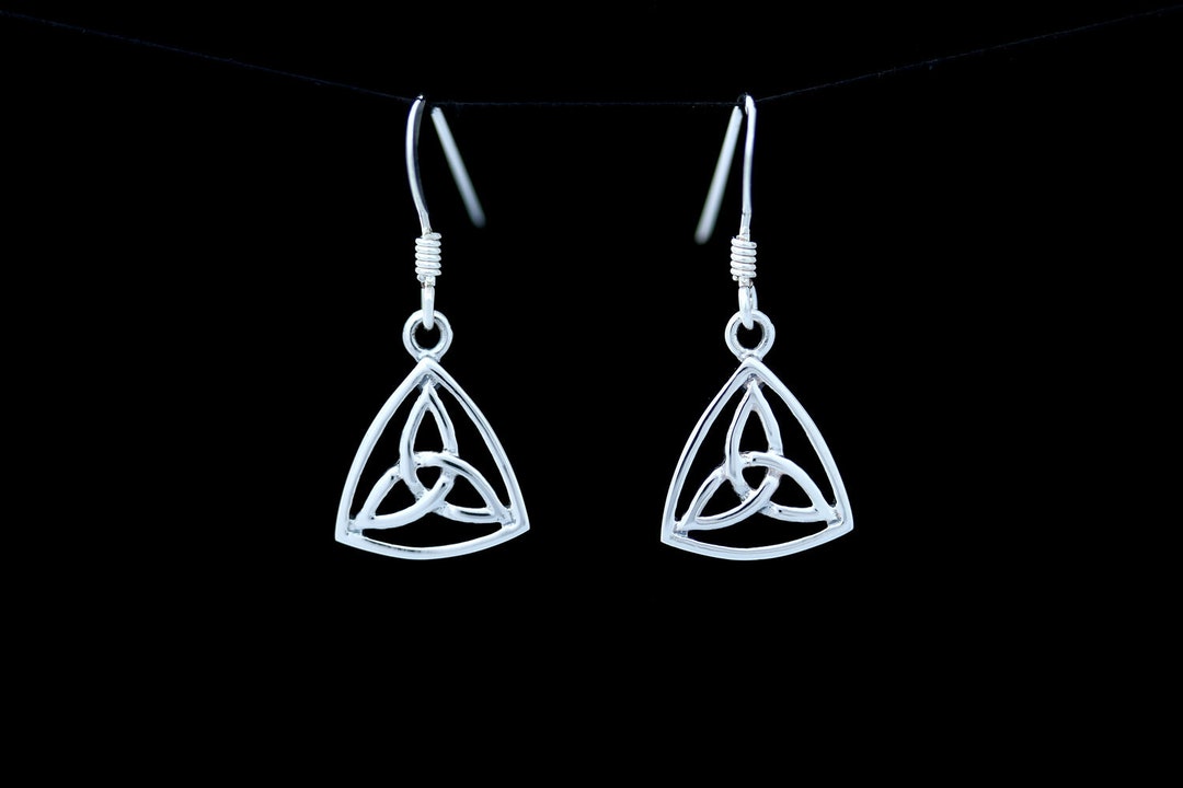 Heritage Orecchini Pendenti In Argento Sterling 925 Con Nodo Celtico Trinity E Zirconi Verdi, Chiusura A Gancio, Confezione Regalo