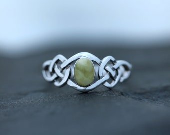 Scottish Marble Celtic Stone Ring -Interlocking Knot- Hallmarked 925 Sterling Silver - Hand Picked Natural Stone - Scotland Edinburgh Design