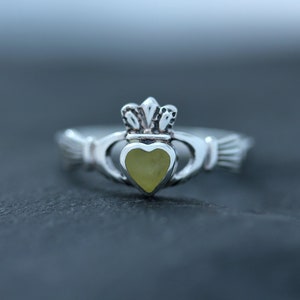 Claddagh Ring- Friendship, Love & Loyalty-Dainty Royal Crown with Scottish Marble - Hallmarked 925 Sterling Silver - Celtic Design Scotland