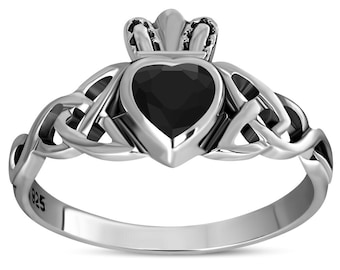 Anello Claddagh Celtico In Argento Sterling 925 - Simbolo Amore E Amicizia, Unisex, Finitura Antica