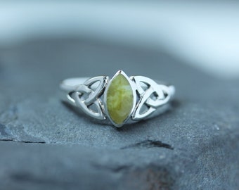 Scottish Marble Celtic Knot Stone Ring - Marquise Trinity/Triquetra - Hallmarked 925 Sterling Silver - Hand Picked Natural Scottish Stone