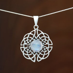 Sterling Silver Celtic Knot Moonstone Pendant - Dara Knot -  Celtic Design Scotland - Scottish Celtic Jewellery - Silver Jewelry