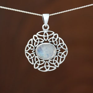 Sterling Silver Celtic Knot Moonstone Pendant - Trinity Frame -  Celtic Design Scotland - Scottish Celtic Jewellery - Silver Jewelry
