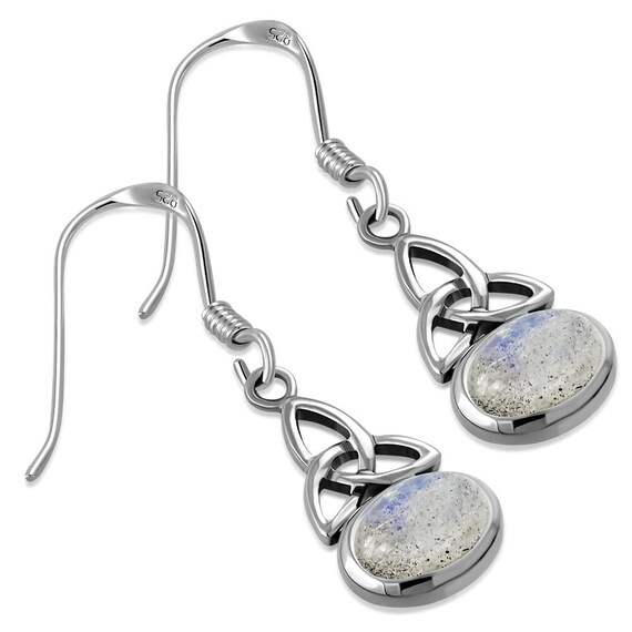 Orecchini A Nodo Celtico In Argento 925 Con Pietra Di Luna - Gioiello Etnico Donna, Regalo Ideale