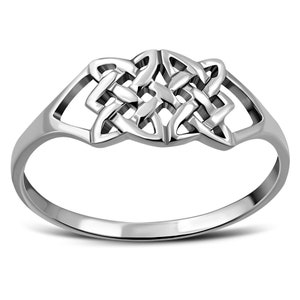 Anillo Nudo Celta - Rectangular Dos Mundos - Plata de Ley 925 con Sello de Contraste - Diseño de Edimburgo, Escocia