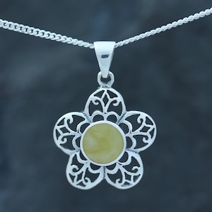 Contemporary Scottish Marble Stone Pendant in Sterling Silver-Flower Petals-Handpicked Natural Stone-Celtic Design Scotland-Celtic Jewellery