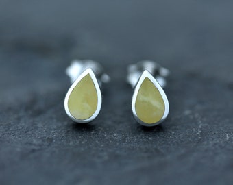 Scottish Marble Stud Earrings - Teardrop  - Hallmarked 925 Sterling Silver - Scotland Edinburgh Design