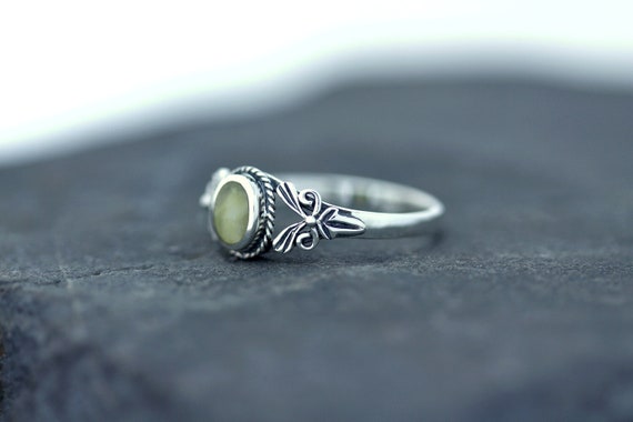 Scottish Green Marble Stone Ring Ribbon Arms Hallmarked 925