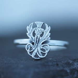 Scottish Thistle Ring - Twisted Roots - Hallmarked 925 Sterling Silver - Scotland Edinburgh Design -
