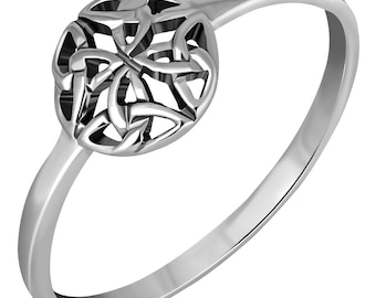 Keltischer Knoten Ring - Mittleres Schild der Vier Richtungen - Gestempeltes 925 Sterling Silber - Scottish Jewellery